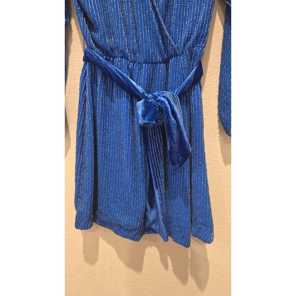 Karina Grimaldi Garda Women's Beaded Wrap Dress Blue Knee Length Size S - Picture 3 of 8